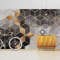 Bilderwelten Fototapete - Schwarz Weiß goldene Geometrie - Fototapete Breit Größe HxB: 190cm x 288cm
