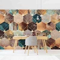 Bilderwelten Fototapete - Türkise Geometrie goldenes Art Deco - Fototapete Breit Größe HxB: 255cm x 384cm