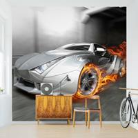 Bilderwelten Kindertapete - Supercar in Flammen - Vlies Fototapete Quadrat Größe HxB: 240cm x 240cm