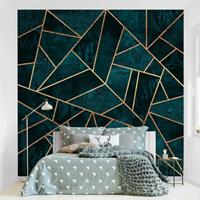 Bilderwelten Fototapete - Dunkles Türkis mit Gold - Fototapete Quadrat Größe HxB: 288cm x 288cm