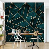 Bilderwelten Fototapete - Dunkles Türkis mit Gold - Fototapete Quadrat Größe HxB: 336cm x 336cm