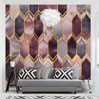 Bilderwelten Fototapete - Glasmalerei geometrisch Rosé Gold - Fototapete Quadrat Größe HxB: 240cm x 240cm