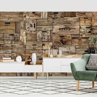 Bilderwelten Tapete Holzoptik - Vintage Holzkisten - Vlies Fototapete Breit Größe HxB: 255cm x 384cm
