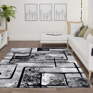 Teppich-home - Teppich Grau Wohnzimmer Kurzflor Geometrisch Muster Abstrakt Meliert,160x220 cm