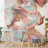Bilderwelten Fototapete - Goldenes Aquarell Rosé - Fototapete Quadrat Größe HxB: 240cm x 240cm