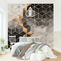 Bilderwelten Fototapete - Schwarz Weiß goldene Geometrie - Fototapete Quadrat Größe HxB: 240cm x 240cm