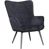BYLIVING Sessel Uta / Samtstoff schwarz / Gestell schwarz pulverbeschichtet / Relaxsessel /Armlehnen-Sessel / B 72, H 97, T 80 cm - 