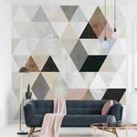Bilderwelten Fototapete - Aquarell-Mosaik mit Dreiecken I - Fototapete Quadrat Größe HxB: 240cm x 240cm