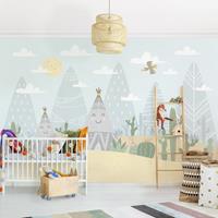 Bilderwelten Vliestapete Kinderzimmer - Indianerzelt mit Kakteen - Fototapete Breit Größe HxB: 190cm x 288cm