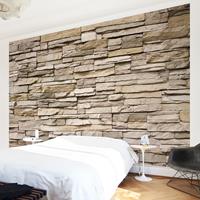Bilderwelten Steintapete - Asian Stonewall - Steinmauer aus großen hellen Steinen - Vlies Fototapete Breit Größe HxB: 225cm x 336cm