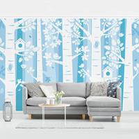 Bilderwelten Vliestapete - Bäume im Wald Blau - Breit Größe HxB: 190cm x 288cm