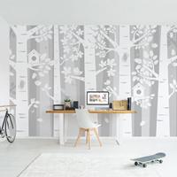 Bilderwelten Vliestapete - Bäume im Wald Grau - Breit Größe HxB: 255cm x 384cm