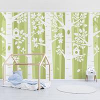 Bilderwelten Vliestapete - Bäume im Wald Grün - Breit Größe HxB: 255cm x 384cm