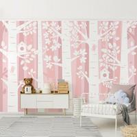 Bilderwelten Vliestapete - Bäume im Wald Rosa - Breit Größe HxB: 190cm x 288cm