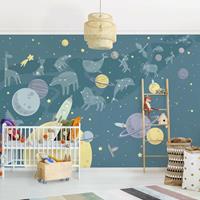 Bilderwelten Vliestapete Kinderzimmer - Planeten mit Sternzeichen und Raketen - Fototapete Breit Größe HxB: 190cm x 288cm
