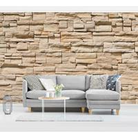 Bilderwelten Steintapete - Asian Stonewall - Große helle Steinmauer aus wohnlichen Steinen - Vlies Fototapete Breit Größe HxB: 225cm x 336cm