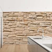 Bilderwelten Steintapete - Asian Stonewall - Große helle Steinmauer aus wohnlichen Steinen - Vlies Fototapete Breit Größe HxB: 255cm x 384cm