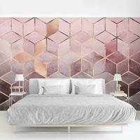 Bilderwelten Fototapete - Rosa Grau goldene Geometrie - Fototapete Breit Größe HxB: 190cm x 288cm