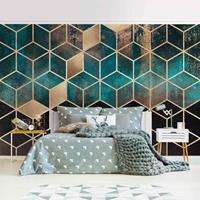 Bilderwelten Fototapete - Türkis Rosé goldene Geometrie - Fototapete Breit Größe HxB: 190cm x 288cm