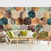 Bilderwelten Fototapete - Türkise Geometrie goldenes Art Deco - Fototapete Breit Größe HxB: 190cm x 288cm