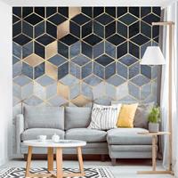 Bilderwelten Fototapete - Blau Weiß goldene Geometrie - Fototapete Quadrat Größe HxB: 240cm x 240cm