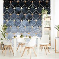 Bilderwelten Fototapete - Blaue Geometrie goldenes Art Deco - Fototapete Quadrat Größe HxB: 240cm x 240cm