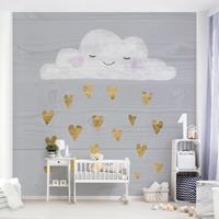 Bilderwelten Tapete Kinderzimmer - Wolke mit goldenen Herzen - Fototapete Quadrat Größe HxB: 240cm x 240cm