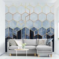 Bilderwelten Fototapete - Goldene Sechsecke Blau Weiß - Fototapete Quadrat Größe HxB: 288cm x 288cm