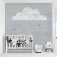 Bilderwelten Tapete Kinderzimmer - Wolke mit silbernen Herzen - Fototapete Quadrat Größe HxB: 240cm x 240cm