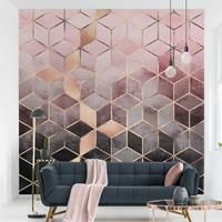 Bilderwelten Fototapete - Rosa Grau goldene Geometrie - Fototapete Quadrat Größe HxB: 240cm x 240cm