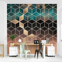 Bilderwelten Fototapete - Türkis Rosé goldene Geometrie - Fototapete Quadrat Größe HxB: 240cm x 240cm