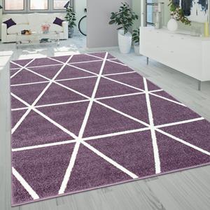 pacohome Paco Home - Teppich Wohnzimmer Kurzflor Pastell Geometrisches Design Rauten Muster Lila 70x250 cm