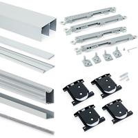 EMUCA Schiebetürensystem für Schrank mit zwei Türen Laufrollen untere Schiene, Dicke 18 mm, sanftes Schließen, Aluminiumprofile, - 