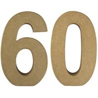 Rayher hobby materialen Leeftijd 60 jaar Papier mache 3D hobby knutsel cijfers setje van 15 x 9 x 3 cm -