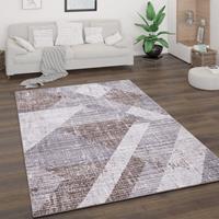 PACO HOME Teppich Wohnzimmer Kurzflor Vintage Abstrakt Geometrisch Rauten Braun Grau Creme 120x160 cm