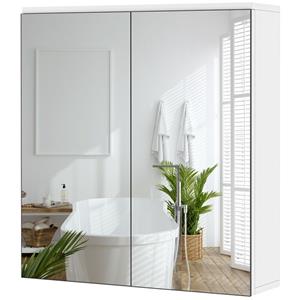Yaheetech Badezimmerschrank mit 2 Spiegeltüren Hängeschrank Spiegelschrank für Bad 2-stufiger Badschrank höhenverstellbare Ablage