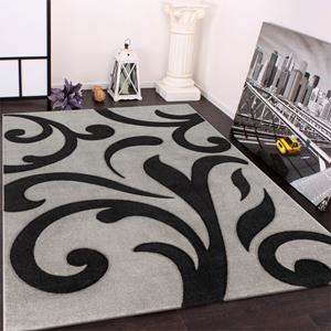 pacohome Designer Teppich mit Konturenschnitt Modern Grau Schwarz 80x150 cm - Paco Home