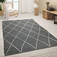 PACO HOME Teppich Wohnzimmer Jute Handgefertigt Modernes Skandi Muster 3D Effekt Grau 240x340 cm
