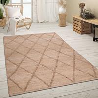 PACO HOME Teppich Wohnzimmer Jute Handgefertigt Modernes Skandi Muster 3D Effekt Beige 160x230 cm