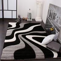 PACO HOME Designer Teppich mit Konturenschnitt Wellen Muster Schwarz Grau Weiss 240x330 cm