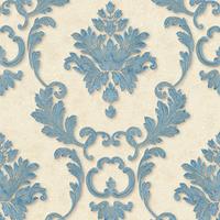 PROFHOME Barock Tapete 324222 Vliestapete leicht strukturiert mit Ornamenten matt blau gold creme 5,33 m2