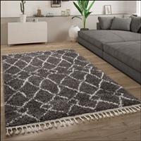 PACO HOME Hochflor Teppich Wohnzimmer Shaggy Skandinavisch Fransen Abstrakt Anthrazit 120x170 cm