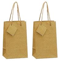 Cepewa Set van 8x stuks luxe gouden papieren giftbags/tasjes met glitters 12.5 x 20 cm -