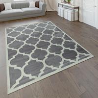 PACO HOME Designer Teppich Marokkanisches Muster Kurzflorteppich Modern Trend Grau Weiß 80x150 cm