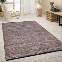 PACO HOME Teppich Wohnzimmer Kurzflor Handgewebt Modern Meliertes Ethno Muster Beige Blau 160x230 cm