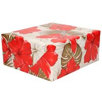 Shoppartners 1x Rollen Inpakpapier/cadeaupapier creme met bloemen rood en goud 200 x 70 cm -