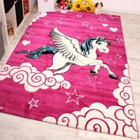 PACO HOME Kinderzimmer Teppich für Kinder Das Kleine Einhorn Pink Creme Türkis 80x150 cm