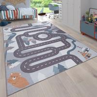 PACO HOME Kinderteppich Spielteppich Teppich Kinderzimmer Straßen Design Mit Tieren Creme 100x200 cm