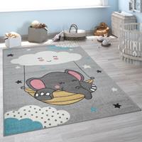 PACO HOME Kinderteppich, Teppich Kinderzimmer Niedliches Baby-Elefant Motiv, Grau 80x150 cm