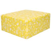 Shoppartners 2x Rollen Inpakpapier/cadeaupapier geel met witte bloemen en vlinders 200 x 70 cm -